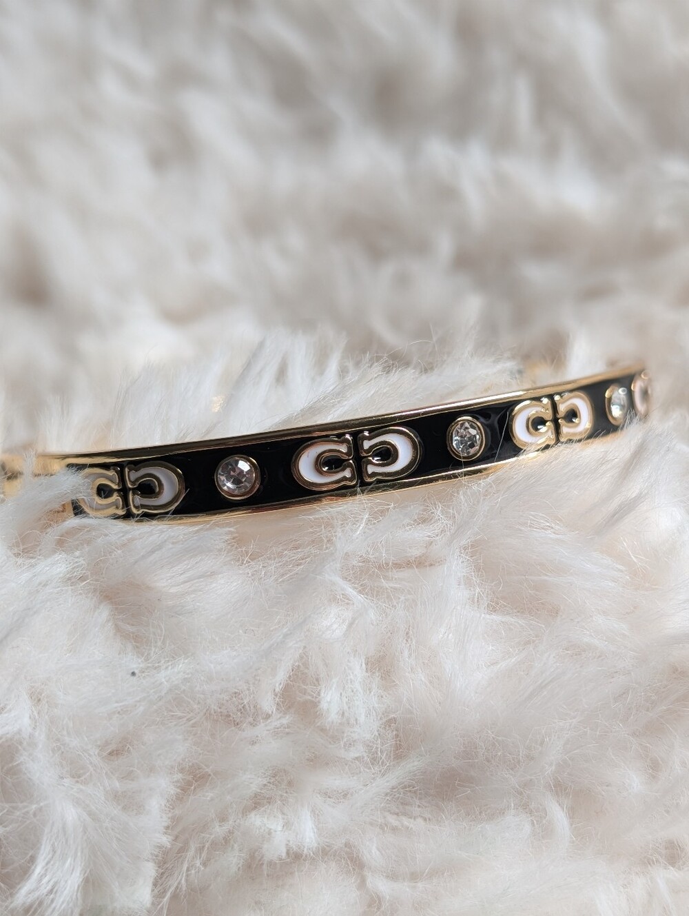 COACH Signature Black Gold Crystal Hinge Bangle Bracelet - Picture 2 of 4